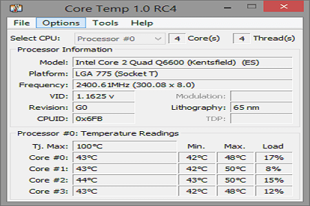 Core Temp Menu