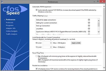 Cfosspeed 10 Menu