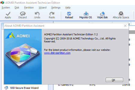 Aomei Partition Technician 7.2 Menu