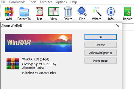 Winrar 5.7 Menu