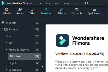 Wondershare Filmora X Menu