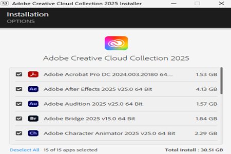 Adobe Master CC 2025 Menu
