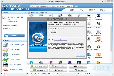 Your Uninstaller Pro 7.5.2013 Menu
