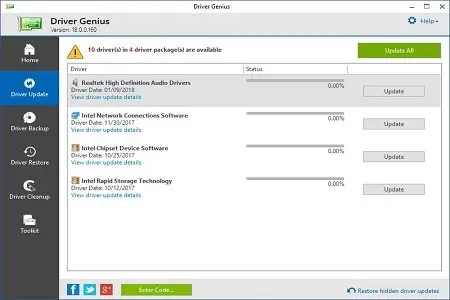 driver genius menu