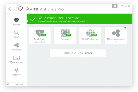 Avira Internet Security 2018 Menu