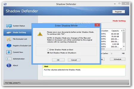 Shadow Defender Menu