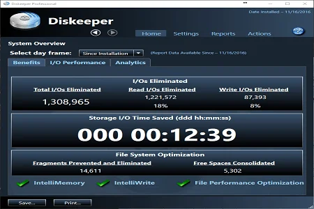 Diskeeper 16 Menu
