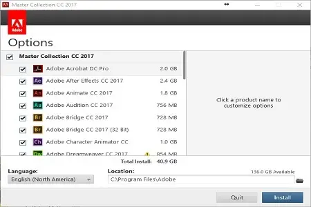 Adobe Master CC 2017 Menu