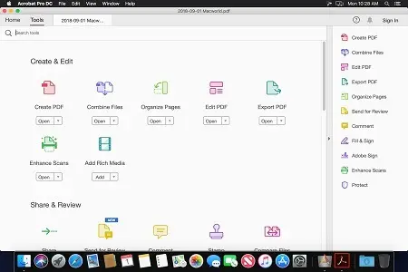 adobe acrobat 2019 macos menu