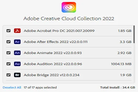 Adobe Master CC 2022 Menu
