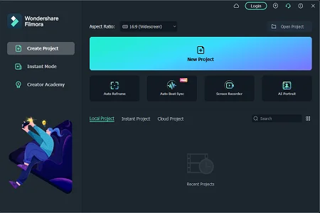 Wondershare Filmora 11 Menu